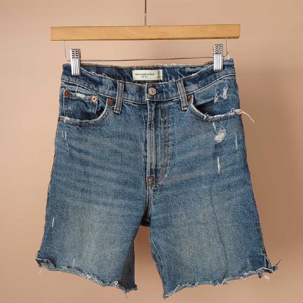 Abercrombie & Fitch Blue Distressed High-Rise Denim Shorts